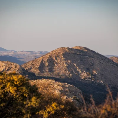 Vredefort dome with rugged, undulating plains and burgeoning bushveld.